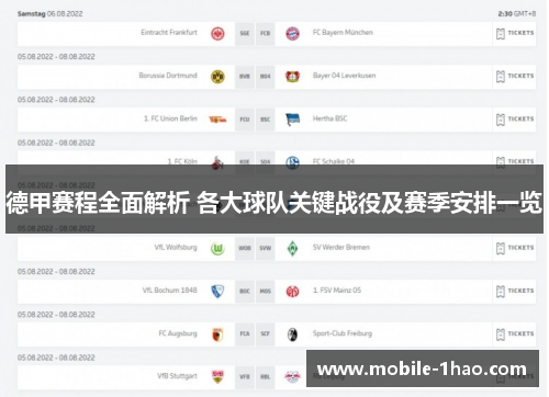 德甲赛程全面解析 各大球队关键战役及赛季安排一览 德甲赛程全面解析 各大球队关键战役及赛季安排一览
