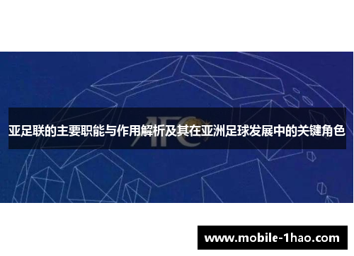 亚足联的主要职能与作用解析及其在亚洲足球发展中的关键角色 亚足联的主要职能与作用解析及其在亚洲足球发展中的关键角色