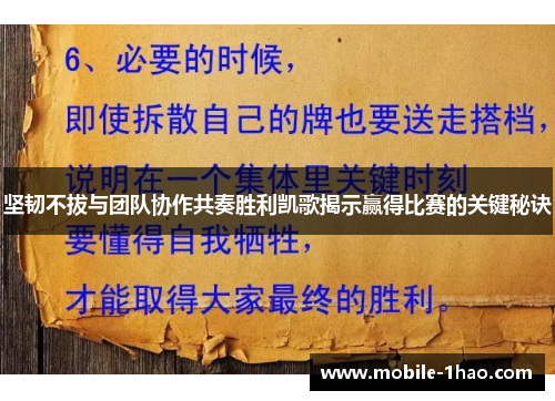 坚韧不拔与团队协作共奏胜利凯歌揭示赢得比赛的关键秘诀 坚韧不拔与团队协作共奏胜利凯歌揭示赢得比赛的关键秘诀