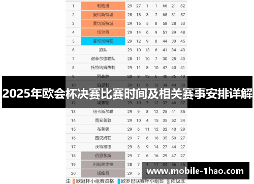 2025年欧会杯决赛比赛时间及相关赛事安排详解